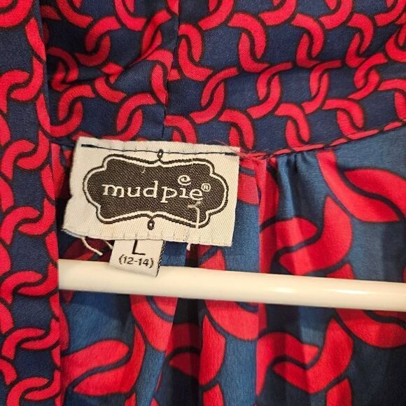 Mud Pie Navy Red Chain Belle Bow Tunic Blouse Top Size L (12-14) - Picture 2 of 6